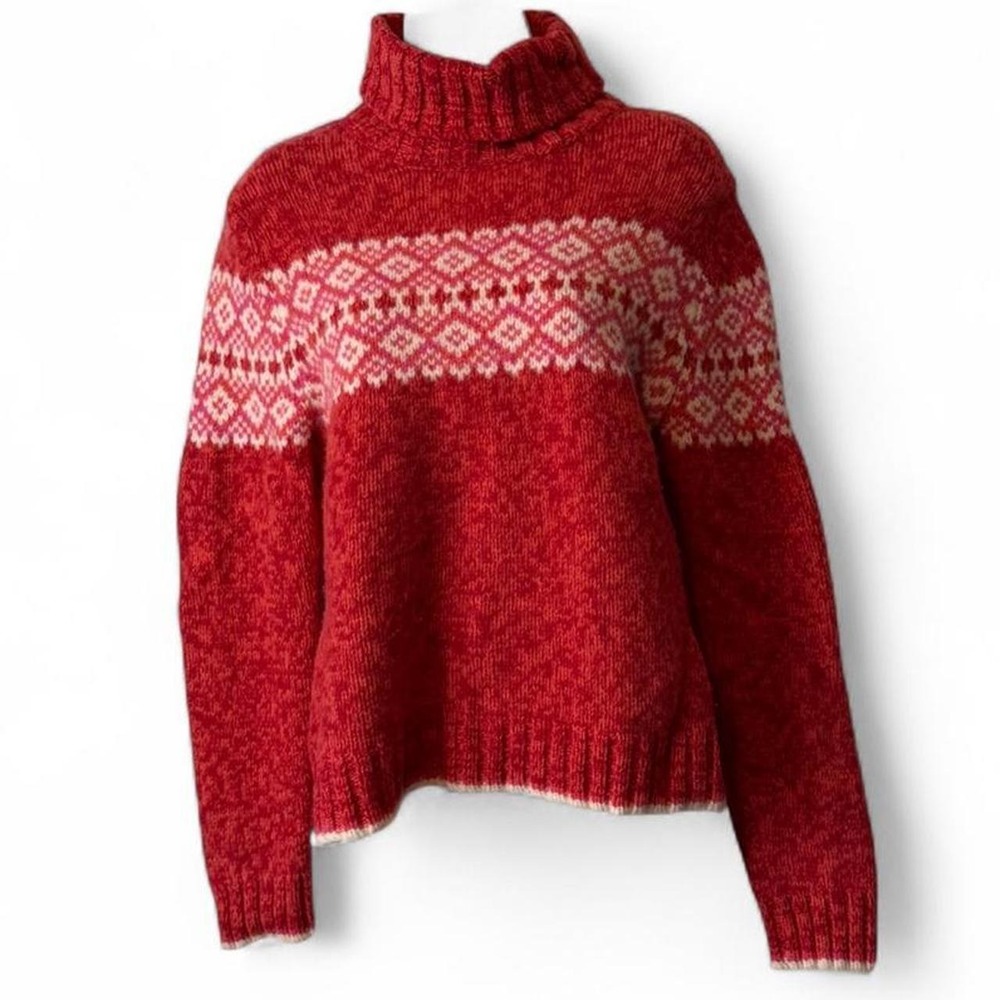 Rare Vintage Y2K Gap Red Fair Isle Lambswool Turtleneck Sweater, Women's Size L